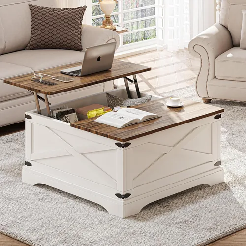 Vista 6 de BROTTAR - Mesa de centro con superficie elevable y almacenamiento, mesa cuadrada para sala de estar con puertos de carga, mesa de comedor