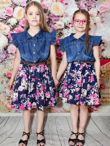 Vista 7 de YJ.GWL Vestido occidental para niñas, vestido de mezclilla para niña, vestidos de princesa para niñas, vestidos de fiesta para niñas de 3 a 14 años