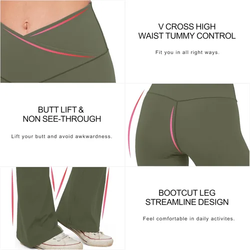 Vista 44 de HEGALY Pantalones de yoga acampanados para mujer, leggings cruzados, suaves, de cintura alta, pantalones casuales de entrenamiento con corte de bota