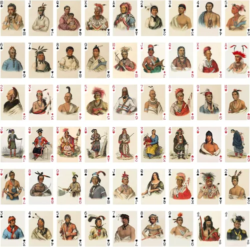 Vista 2 de Cartas de juego de indios (baraja de póquer 54 cartas todas diferentes) Retratos retro vintage de nativos americanos por Charles Bird King Retratos