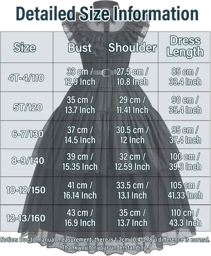 Vista 6 de Disfraz negro para niñas, niños, cumpleaños, Halloween, cosplay, vestido de fiesta negro