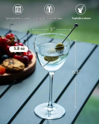 Vista 4 de Vasos de cóctel Nick y Nora de GIHOP, juego de 2 vasos de Martini soplados a mano de 5.8Oz, cristal 100% libre de plomo, vasos pequeños de cóctel