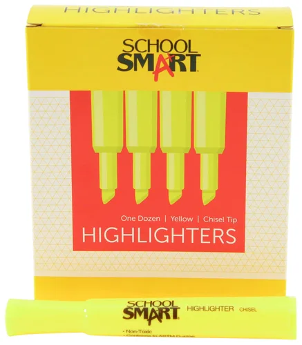 Vista 2 de School Smart Resaltadores estilo tanque, punta de cincel, amarillo, paquete de 12