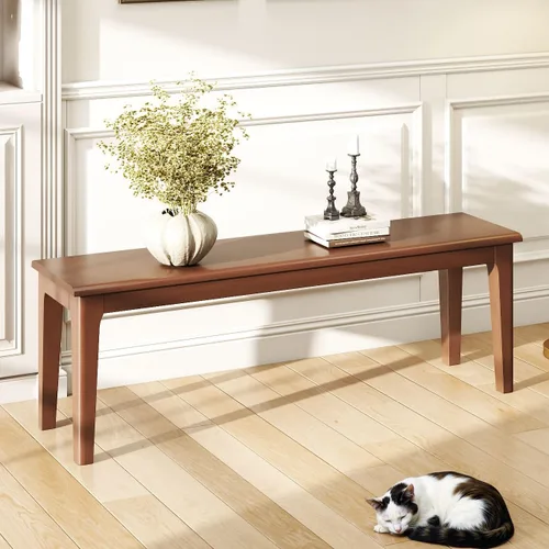 Vista 17 de Banco de comedor de 39.4 pulgadas de madera de roble macizo, banco de entrada para sala de estar, dormitorio, cocina (negro)