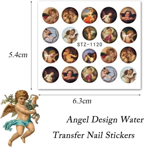 Vista 8 de 8 hojas de calcomanías de arte de uñas de San Valentín – Angel Cupid Water Transfer Foil – Diseños de corazón para mujeres y niñas – Decoración