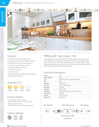 Vista 2 de Trulux - Carrete de cinta LED de alto rendimiento IP65, blanco cálido, 3000 K, carrete - 16.4 pies, HTL65-WW