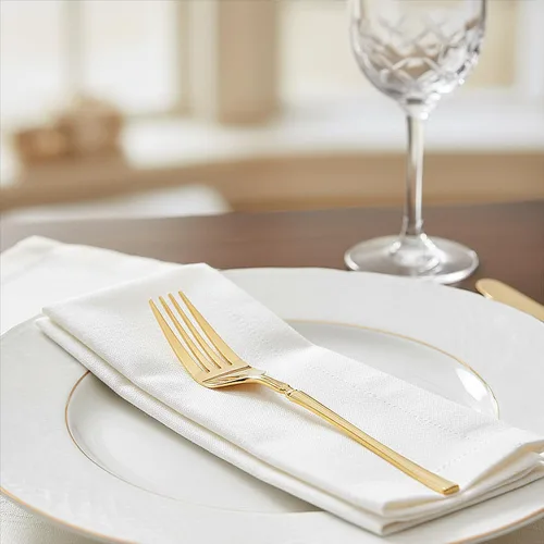 Vista 4 de Blue Sky Infinity Flatware Gold - Tenedores desechables para cena, 32 unidades, lujosos cubiertos de plástico prémium para eventos y reuniones