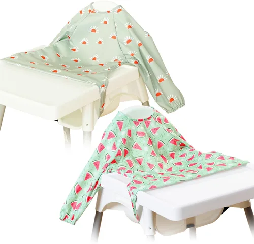 Vista 11 de Babero de Manga Larga para Bebé - Baberos a Prueba de Desastres para Bebés - Ajustable, Impermeable y con Accesorio para Silla/Mesa Alta Elefante