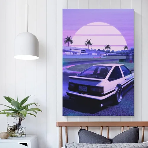 Vista 5 de ALUKAP Cuadro decorativo de la familia de autos Vaporwave Jdm Ae86 de los años 90, arte de pared, pósteres colgantes, 12 x 18 pulgadas