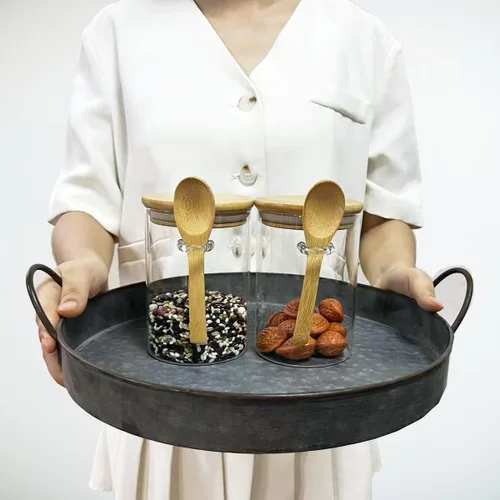 Vista 3 de Recipientes de vidrio con tapa hermética de bambú, cuchara de madera, cuchara de madera, recipiente de almacenamiento de alimentos, recipientes