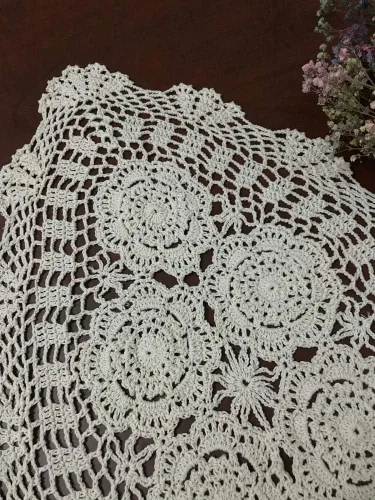Vista 4 de Hetao Mantel oblongo, 16 x 27 pulgadas, 100% algodón, hecho a mano, color beige