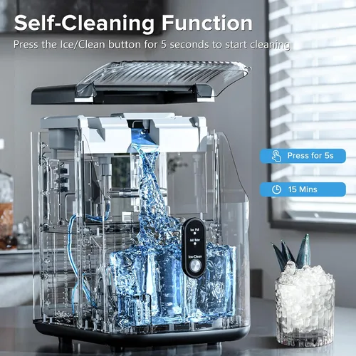 Vista 5 de Electactic Máquina de hielo de pepitas para encimera Pro - 34 libras/24 horas, máquina de hielo de pellets autolimpiante con hielo masticable suave