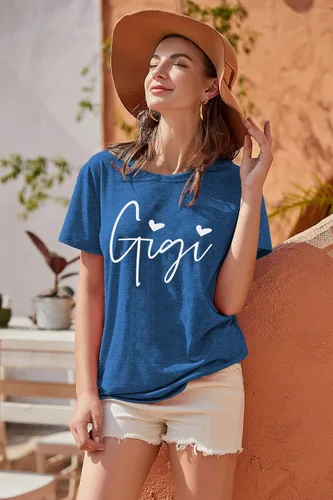 Vista 5 de Gigi - Camisetas para abuela, mujer, con gráfico Gigi con corazones, de manga corta