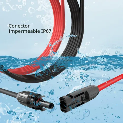Vista 2 de Cable de extensión de panel solar ELFCULB - 1 par de 10AWG 3 pies, cable de extensión solar negro y rojo, cable de panel solar PV con conectores