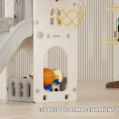 Vista 7 de YUFU Juego de toboganes 8 en 1 para niños pequeños, juego para interiores y Beige Gris