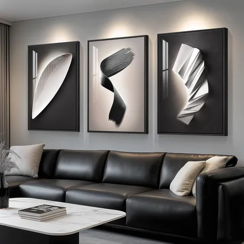 Vista 14 de Juego de arte moderno enmarcado de 3 piezas, arte abstracto de líneas geométricas en blanco y negro, pinturas artísticas de lujo contemporáneas