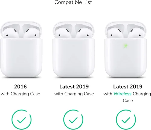 Vista 2 de Funda de silicona para AirPods, fundas protectoras a prueba de golpes con llavero compatible con Apple AirPod 2 y 1