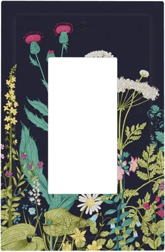Vista 104 de Placa de Pared en Blanco de 1-Gang Sin Dispositivo Beige Lindo Vintage Boho de los 70s Hongo Fungus Planta Floral Botánica Libélula Interruptor