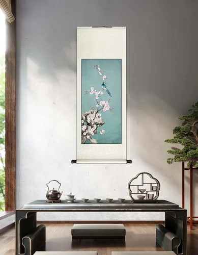 Vista 5 de Xzhipeng Pergamino Pintura colgante vertical Flor pájaro Pintura china Porche Pasillo Pasillo Pintura colgante Pergamino Sala de estar Comedor