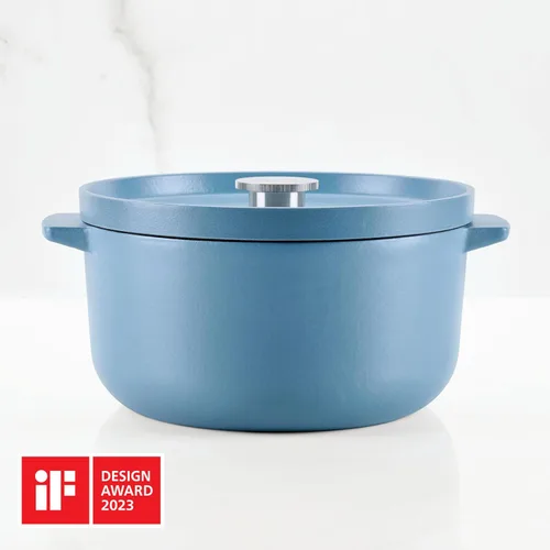 Vista 3 de KitchenAid - Horno holandés/cacerola de hierro fundido esmaltado, 6 cuartos de galón, Azul Terciopelo
