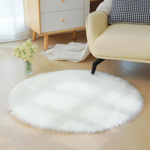 Vista 53 de Alfombra de piel sintética de 2 x 6 pies, color beige, lavable a máquina, súper suave, esponjosa, alfombra de piel de oveja mullida para dormitorio