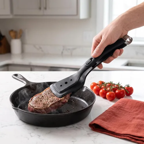 Vista 2 de Espátula de cocina Pinzas de silicona para voltear filetes, pescado y barbacoa, abrazadera de cocina multiusos resistente al calor, para voltear