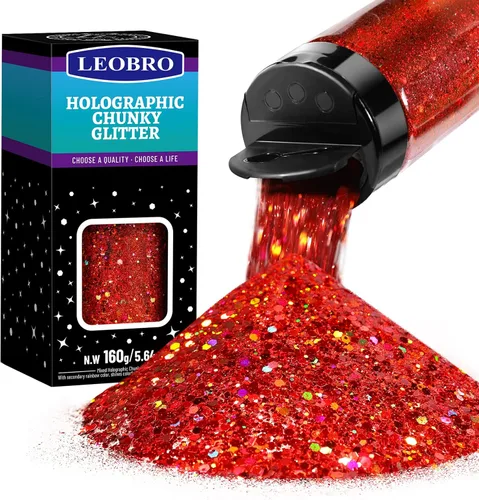 Vista 18 de Leobro - Purpurina blanca, 160g/5.64oz de purpurina holográfica gruesa para manualidades, resina, uñas, cuerpo, vasos, decoraciones de fiesta