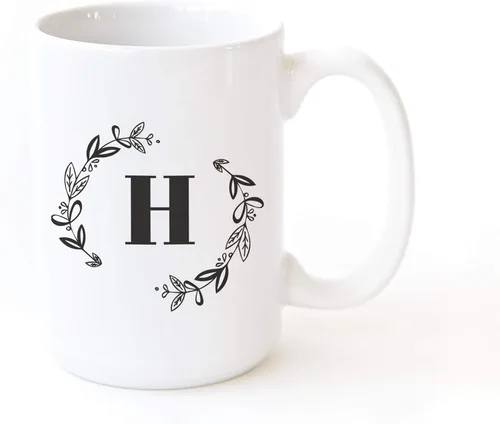 Vista 6 de The Cotton & Canvas Co. Botánico personalizado monograma inicial letra A taza de café porcelana cerámica taza de café para ella, para él