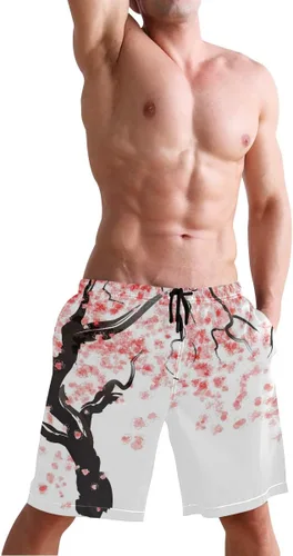 Vista 4 de Traje de baño para hombre, diseño de cerezo japonés, flor de cerezo, pantalones cortos de natación, pantalones cortos para correr, deportes, surffing