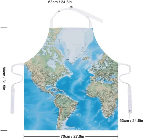 Vista 2 de MUSM Apron for Adults - 27.6 X 31.5 Inch, Heavy-Duty Polyester Aprons with Two Large Pockets, Waterproof World Map Kitchen Apron for Cooking