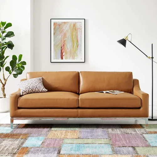 Vista 10 de Modway Arnés de sofá de cuero de 83.5" en gris con base de acero inoxidable