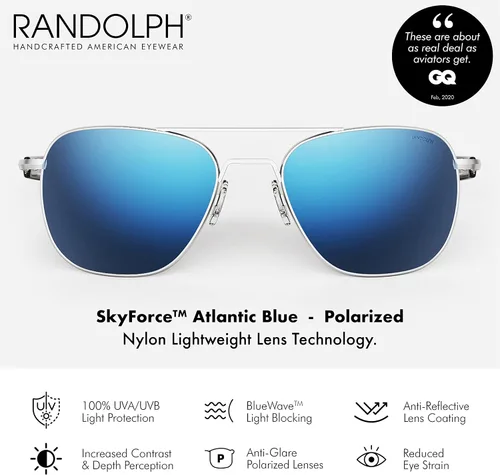 Vista 2 de Randolph USA - Lentes de sol de aviador para hombre o mujer cromo mate clásicos polarizados y no polarizados con protección UV