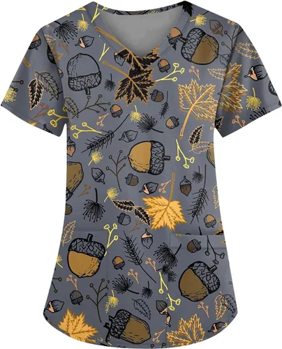 Vista 24 de Camisetas de uniforme médico de Navidad para mujer, talla grande, estampado ##896-Multicolor