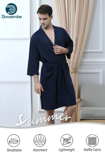 Vista 6 de Bata de baño tipo kimono ligera hasta la rodilla para hombre, bata de ducha para spa