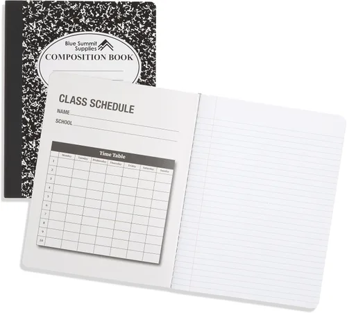 Vista 8 de Blue Summit - Cuaderno de composición a rayas universitarias a granel, cuadernos de composición de mármol blanco y negro, 100 páginas, rayas