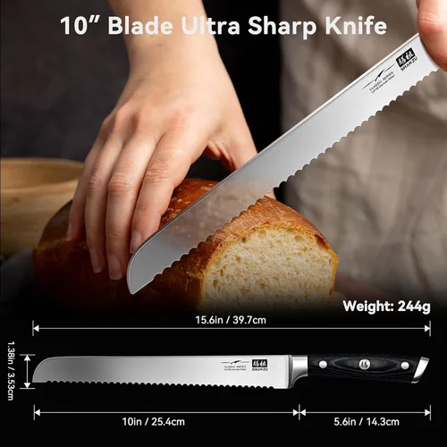 Vista 2 de SHAN ZU - Cuchillo para pan de 10" - Cuchillo profesional de rebanar masa madre, hoja serrada de acero inoxidable alemán 1.4116, mango ergonómico