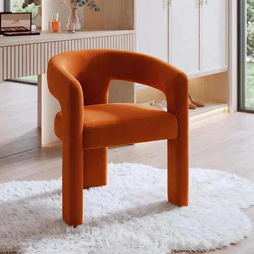 Vista 41 de Silla moderna de comedor en barril, silla de cocina acentuada tapizada en cuero sintético con brazos, silla lateral cómoda para sala de blanco