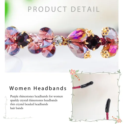 Vista 3 de Diademas barrocos de diamantes de imitación púrpura fina banda para el cabello con cuentas de cristal brillante para mujer (morado)
