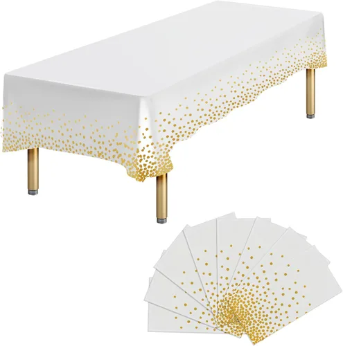 Vista 18 de Paquete de 4 manteles de plástico desechables azules y dorados para mesa rectangular, manteles desechables de 54 x 108 pulgadas, manteles