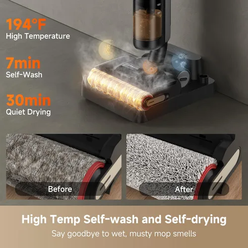 Vista 4 de DREAME H12 Pro Gen2 - Trapeador al vacío, aspiradora húmeda y seca de 0 enredos, aspiradora inalámbrica todo en uno para suelos duros, máquina