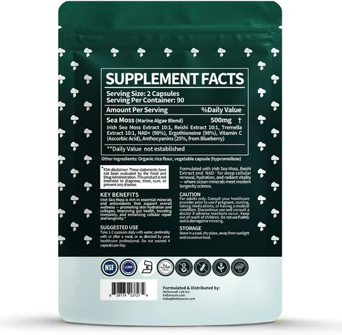 Vista 9 de Suplemento orgánico de cápsulas de musgo marino con extracto de Reishi y Tremella 10:1, píldoras de musgo marino cosechado silvestre para mujeres