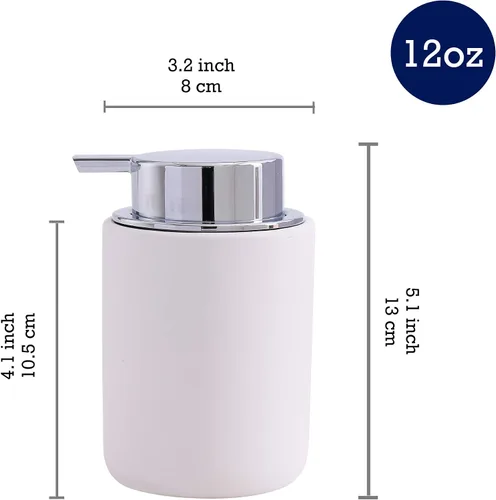 Vista 2 de Bico Dispensador de jabón de cerámica blanca mate de 12 onzas, con bomba extraíble, ideal para jabón de cocina, jabón de baño y aceite esencial