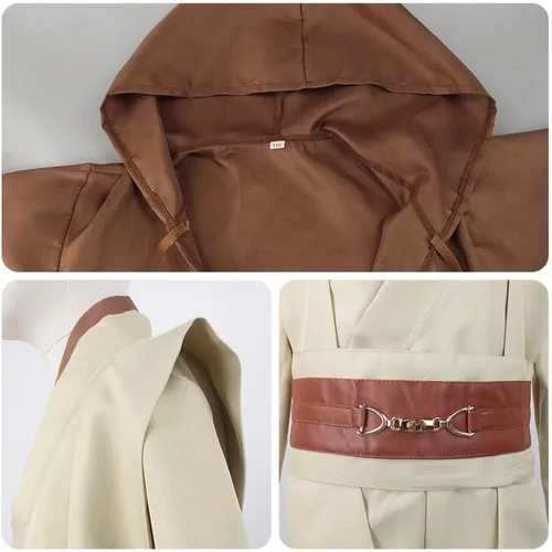 Vista 5 de Vecborn Disfraz de Jedi para niños, túnica de caballero con capucha, conjunto completo de Anakin, uniforme de Halloween SW Cosplay