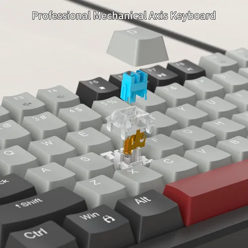 Vista 2 de MageGee Teclado mecánico, teclado de videojuegos con cable Star Sky retroiluminado ultra delgado con interruptores azules, 98 teclas para PC