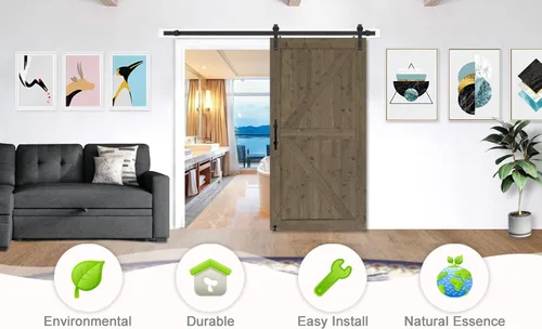 Vista 2 de S&Z TOPHAND® Puerta de granero de pino nudoso gris elefante de 20 x 84 pulgadas con kit de herrajes deslizantes de 4 pies/mango de doble cara/madera