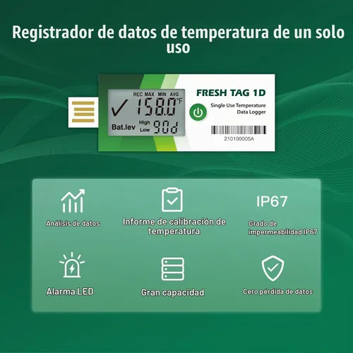 Vista 6 de Freshliance Registrador de Datos de Temperatura con Pantalla LCD, Registrador de Temperatura USB de Un Solo Uso con 30000 Puntos, Informe Automático