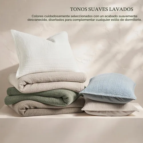 Vista 8 de EverGrace Stonewashed Textured Cotton Quilt Set, Queen Size, Basil Green