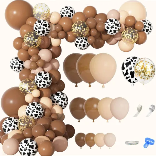 Vista 16 de Kit de Arco de Guirnalda de Globos de Vaquero Occidental de 170 Piezas, Globos de Confeti Negro y Marrón con Estampado de Vaca para Granja