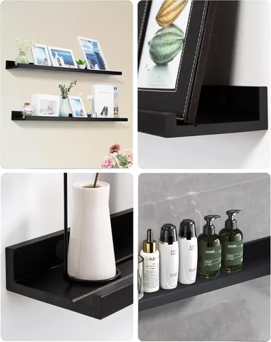 Vista 8 de MBYD Estantes flotantes de 36 pulgadas negros, estantes colgantes de madera, estante de repisa para fotos, estantes de repisa para fotos para pared