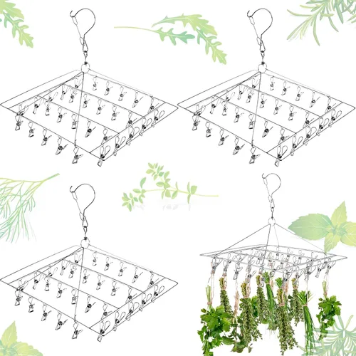 Vista 8 de Bokon 4 piezas de tendedero colgante para hierbas macramé con clip de acero inoxidable para secar hierbas, plantas de aire, especias, flores